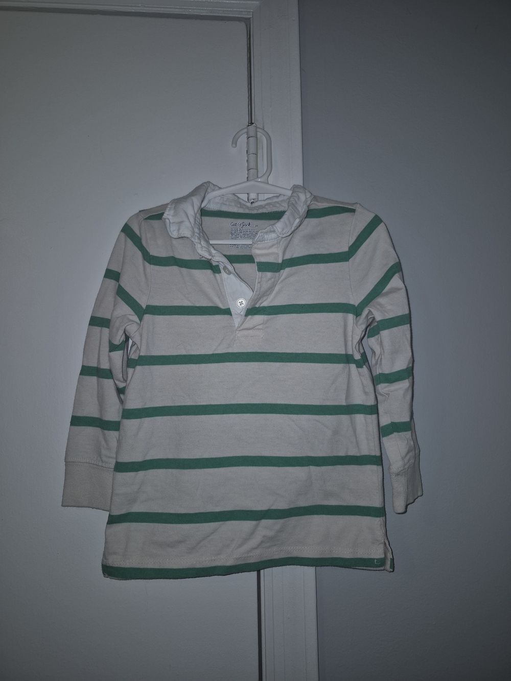 Cat & Jack 3T Kids Long-Sleeve Striped Polo Shirt - Green & White